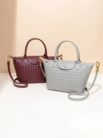 Damen Mode Gewebte PU Leder Tragetasche Teigtaschenform Handtasche Mit Griff Schulter Umhängetasche Für Den Täglichen Weg Zur Arbeit