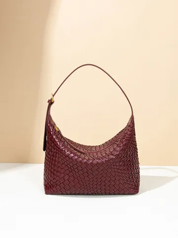 Bolso de Axila para Mujer Tejido a Mano de Cuero PU Retro Color Sólido Bolso de Hombro Moda Hobo Tote para Combinación Diaria