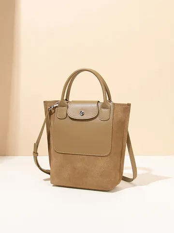 Französischer Patchwork-Tasche Aus Wildlederimitat Für Damen Retro-Nähte Umhängetasche Eimertasche Designer-Handtasche Alltags-Schultertasche
