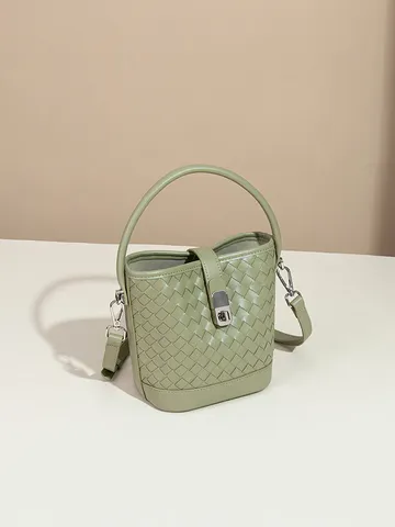 Sac Seau en Cuir PU Tissé à la Main pour Femmes Sac à Bandoulière Minimaliste Avec Verrou en Métal Sac à Main de Bureau Femme