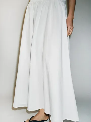 Women High Waist Pleated Long Skirt Elegant French Vintage Solid Color A Line Maxi Skirt For Casual Daily Vacation