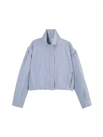 Women's Casual Commuter Stand Collar Short Jacket Loose Solid Color Long Sleeve Zipper Windproof Outerwear