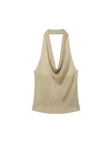 Women's Sexy Halter Neck Metallic Knit Tank Top Slim Fit Sleeveless Summer Casual Party Beach Crop Top