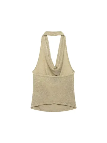 Women's Sexy Halter Neck Metallic Knit Tank Top Slim Fit Sleeveless Summer Casual Party Beach Crop Top