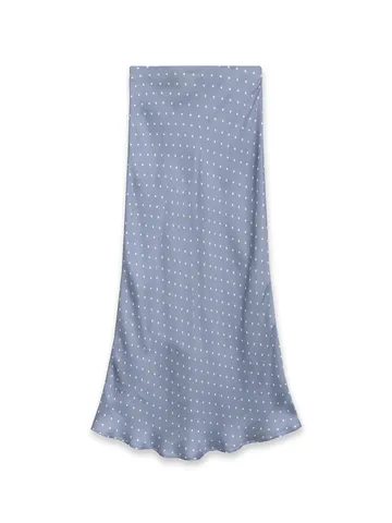 French Vintage High Waist Satin Polka Dot Midi Skirt Women Elegant Blue Fishtail Long Skirt Casual Fashion