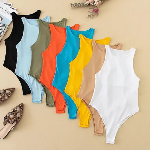 Women Solid Color Round Neck Slim Fit Sleeveless Bodysuit Casual Basic Summer Backless Sexy One Piece Romper