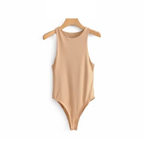 Women Solid Color Round Neck Slim Fit Sleeveless Bodysuit Casual Basic Summer Backless Sexy One Piece Romper