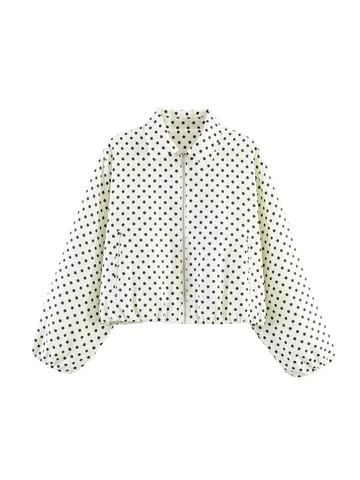 Women's Autumn Fashion Lapel Puff Sleeve Zipper Casual Commuter Jacket Coat Short Outerwear