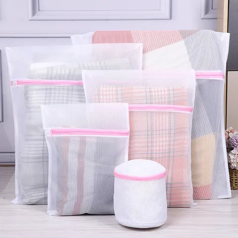 Sac à Linge Pliable en Polyester Avec Fermeture Éclair Sacs de Lavage à Maille Grosse et Fine pour Protection des Vêtements