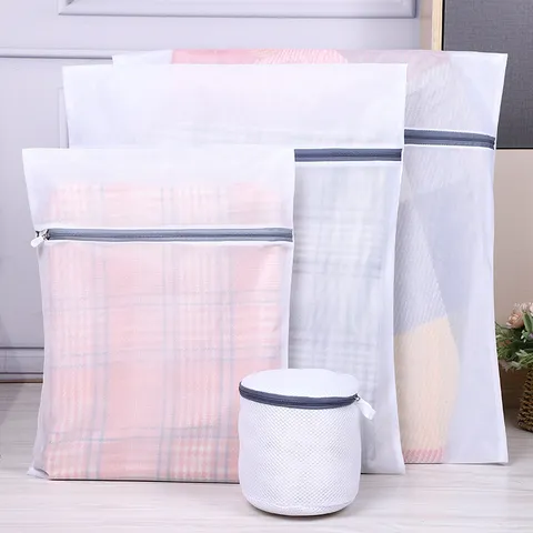 Ensemble de Sacs à Linge en Maille Épaisse avec Fermeture Éclair Grise Sac de Lavage pour Soutien-Gorge Vêtements