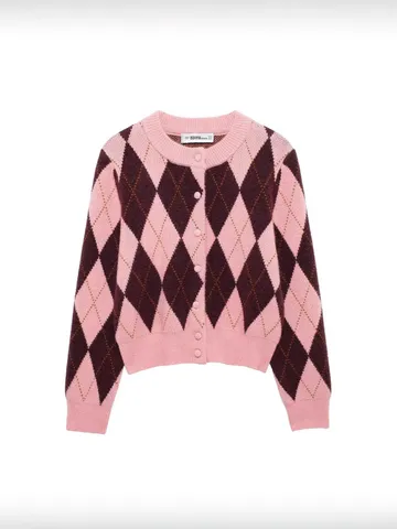 Women's Casual Argyle Jacquard Knit Cardigan Sweater Round Neck Single-Breasted Long Sleeve Knitwear Coat