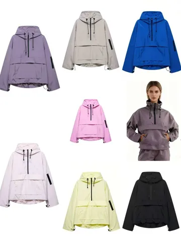 Women's Casual Outdoor Waterproof Windproof Hooded Jacket Fall Loose Fit Long Sleeve Half Zip Anorak Coat