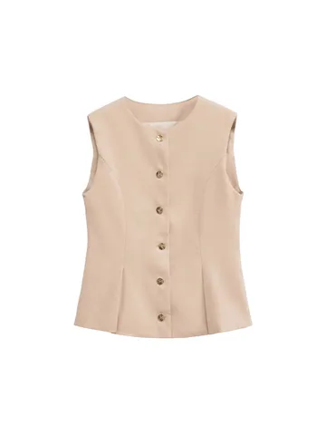 Women Casual Commuting Solid Color Sleeveless Vest And Wide Leg Pants Top And Bottom Polyester Summer Regular Fit