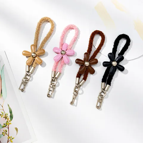 Chaîne de Téléphone en Polyester Frais avec Perle Fleur Style Coréen Strass Accent Cordon Décoration Suspendue Dragonne pour Femme