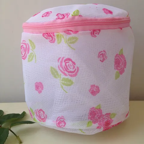 Fine Mesh Printed Bra Laundry Bag Cylinder Underwear Washing Machine Cleaning Pouch Zipper Protection For Delicates