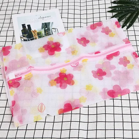 Bolsa para Ropa Sucia de Malla de Poliéster con Estampado Floral y Cremallera para Protección de Ropa
