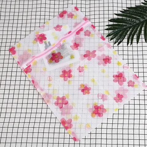 Bolsa para Ropa Sucia de Malla de Poliéster con Estampado Floral y Cremallera para Protección de Ropa