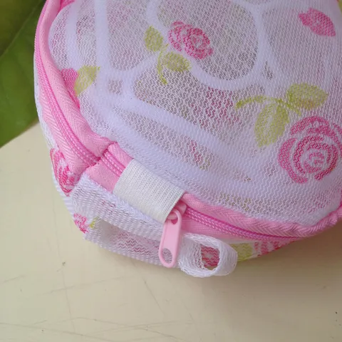 Mesh Lingerie Laundry Bag Cylinder Bra Washing Bag With Pink Zipper And Rose Floral Print For Home Travel Daily Use