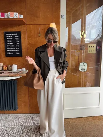 Women Casual Short Double Breasted Trench Coat Lapel Long Sleeve Solid Color Regular Fit Jacket Outerwear