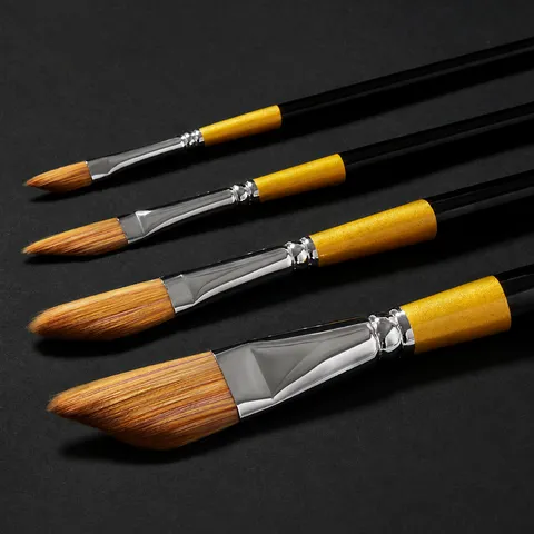 Abgewinkelte Klinge Nylon Pinsel Set Schwarz Gold Massivholz Griff Acryl Öl Aquarell Kunst Pinsel Malwerkzeuge