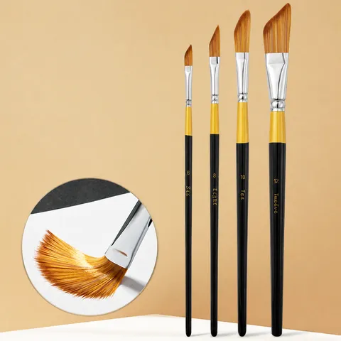 Abgewinkelte Klinge Nylon Pinsel Set Schwarz Gold Massivholz Griff Acryl Öl Aquarell Kunst Pinsel Malwerkzeuge
