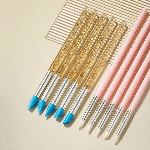 Silikon Nagelkunst Pinsel Set Schnitzerei Modellierung Stifte Aquarell Zeichnung Form Werkzeuge Mit Kunststoff Und Holz Griffen