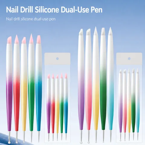 Nail Art Silikon Doppelkopf Punktierstift Farbverlauf Griff Kristall Schnitzen Malerei Pinsel Professionelle Maniküre Werkzeuge