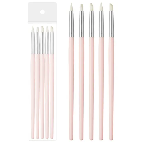Siliconen Nail Art Penseel Set Snijden Modellering Pennen Aquarel Tekening Vormgeven Gereedschap Met Kunststof En Houten Handvatten