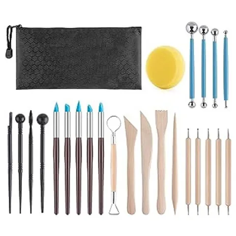 Töpferton Bildhauerei Werkzeuge Holz Metall Schnitzmesser Schwamm Punktierpensel Keramik Handwerk DIY Modellierung Set Mit Tasche