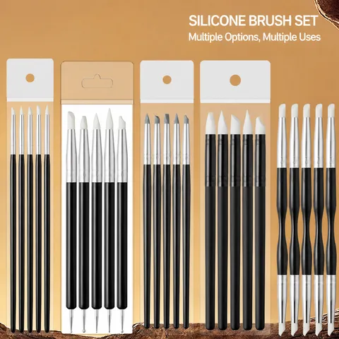 Nagelkunst Silikon Stift Set Weiche Schnitzerei Modellierpinsel Kunststoffgriff Doppelter Kopf DIY Maniküre Werkzeuge Für Nageldesign