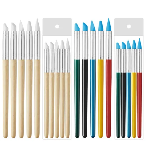 Manico in Legno Strumenti per Scultura in Argilla di Ceramica in Silicone Set da 5 Pezzi Penne per Scultura d'Arte