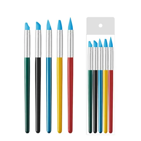 Manico in Legno Strumenti per Scultura in Argilla di Ceramica in Silicone Set da 5 Pezzi Penne per Scultura d'Arte