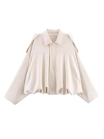 Women's Fall Casual Solid Color Faux Suede Pilot Jacket Vintage Lapel Long Sleeve Zip Up Short Outerwear Coat With Pockets