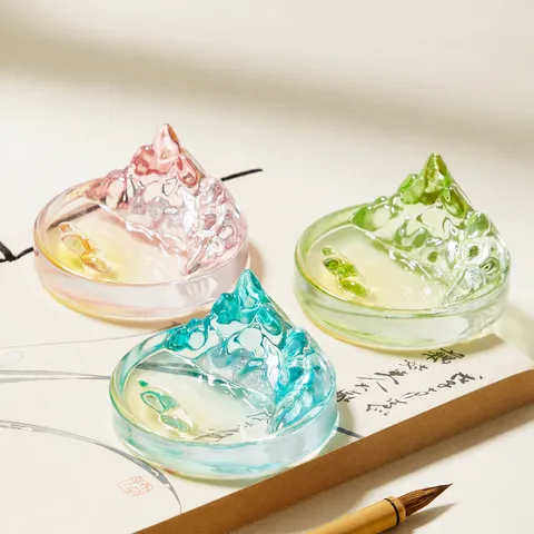 Farbverlauf Glas Kalligraphie Tintenteller Pinselablage Landschaft Schreibtisch Ornament Traditionelle Chinesische Kunst
