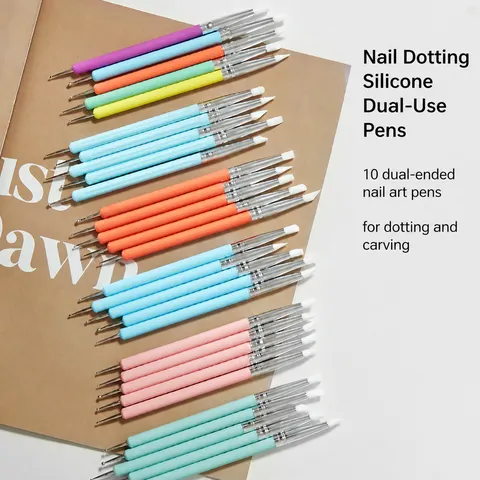 Silikon Nagelkunst Stift Doppelseitige Schnitzerei Prägung Dotting Werkzeuge Tragbare Kunststoffgriff Nagelbürsten Für Maniküre