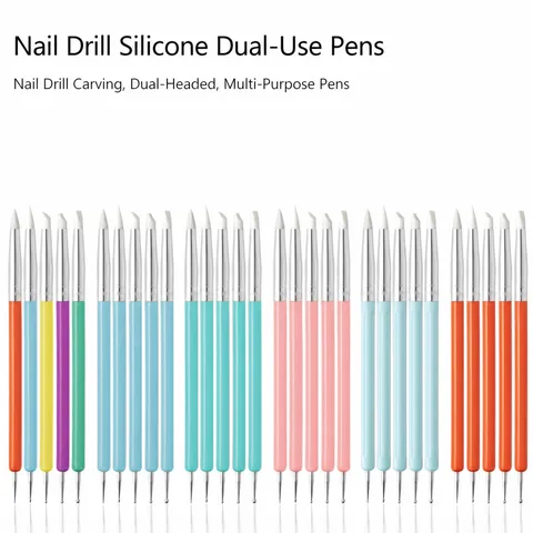Silikon Nagelkunst Stift Doppelseitige Schnitzerei Prägung Dotting Werkzeuge Tragbare Kunststoffgriff Nagelbürsten Für Maniküre
