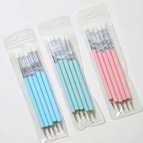 Siliconen Nail Art Pen Dubbelzijdige Snij Reliëf Dotting Gereedschap Draagbare Kunststof Handvat Nagelborstels Voor Manicure