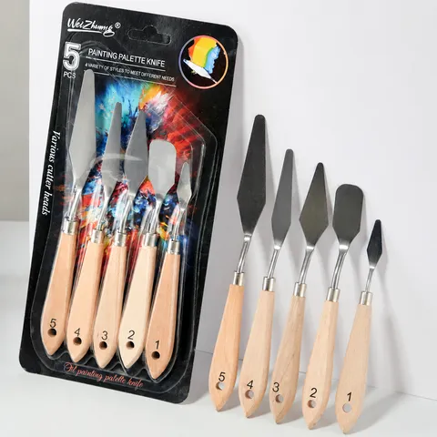 5 Pieces Artist Palette Knife Set Stainless Steel Painting Scrapers With Wood Handles For Oil Watercolor Art Painting