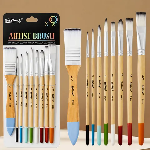 Set de Pinceles para Artistas Mango de Madera Pelo de Nailon Acuarela Gouache Acrílico Pinceles de Pintura al Óleo para Estudiantes