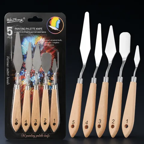 5 Pieces Artist Palette Knife Set Stainless Steel Painting Scrapers With Wood Handles For Oil Watercolor Art Painting