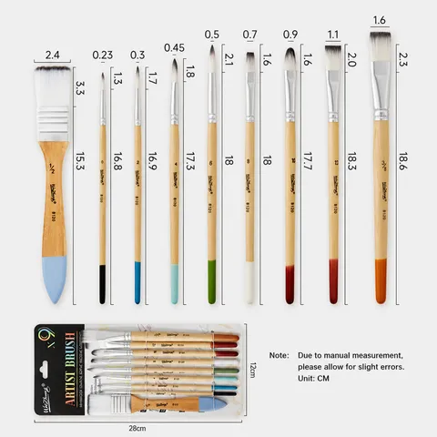 Set de Pinceles para Artistas Mango de Madera Pelo de Nailon Acuarela Gouache Acrílico Pinceles de Pintura al Óleo para Estudiantes