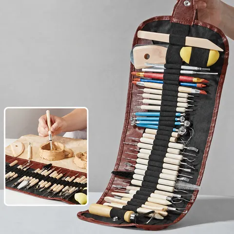 Pottery Clay Sculpting Tools Wood Metal Carving Knives Sponge Dotting Pens Ceramic Craft DIY Modeling Kit With Bag