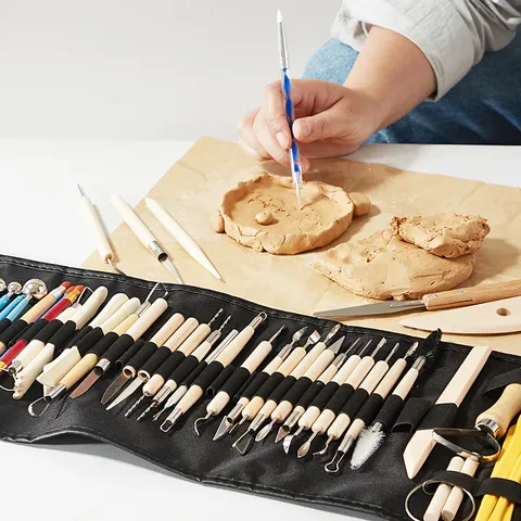 Töpferton Werkzeuge Set Schnitzen Modellieren Töpferwerkzeuge Mit Holz Edelstahl Und Aufbewahrungstasche Für Kunst Handwerk