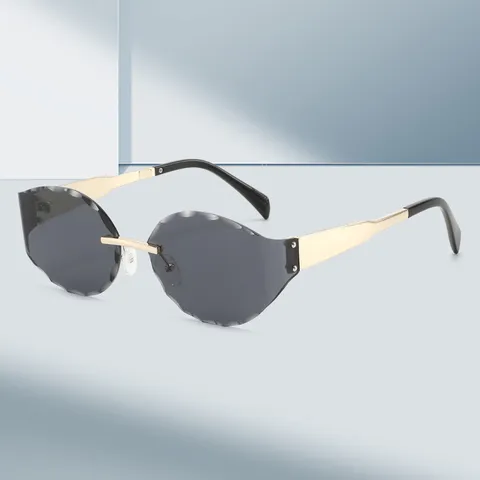 Vintage Randlose Ovale Zonnebrille Met Golvende Rand Voor Unisex Metaal PC Verloopglazen UV400 Zonnebescherming Luxe Mode Brille Strand Feest