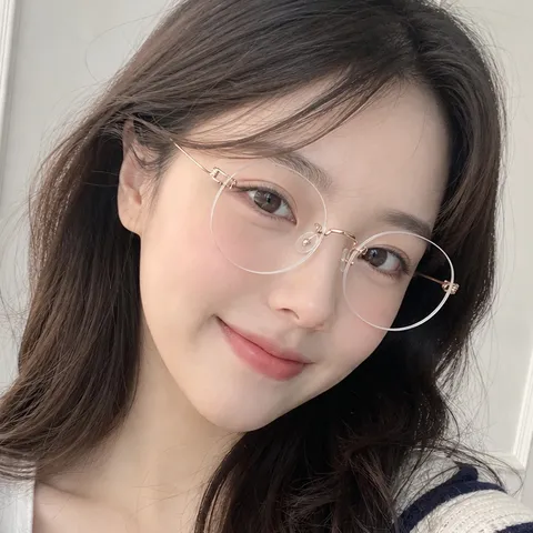 Fashion Round Frame Clear Lens Glasses Slim Metal Temples Minimalist Korean Style Eyewear For Men Women Decorative Optical Frame