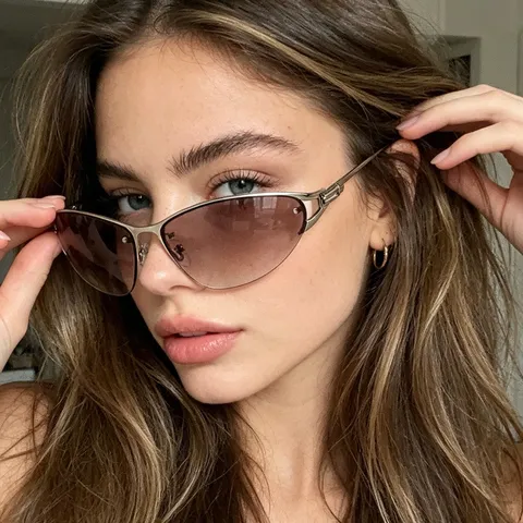 Gafas de Sol Retro Montura Fina de Metal para Hombre Mujer Estilo Old Money Ojo de Gato Protección UV400