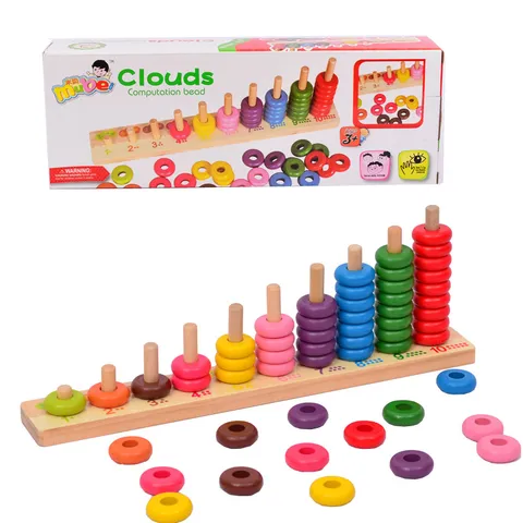 Wooden Kids Educational Toys Digital Calculation Rainbow Circle Cloud Counting Rack Montessori Learning Teaching Aid