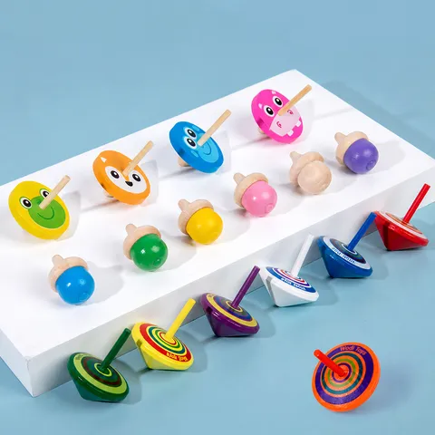 Ensemble de Jouets de Toupies en Bois Fidget Spinner Jouet de Décompression de Bureau Design Animal de Dessin Animé Coloré Cadeau pour Enfants