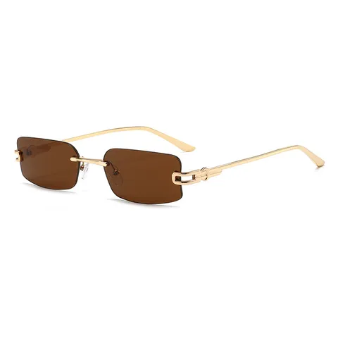 Gafas de Sol Cuadradas Sin Montura de Lujo Para Mujeres Hombres Bisagras de Metal UV400 Lentes Teñidas Gafas de Moda Retro