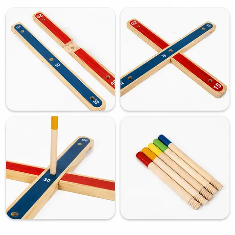 Wooden Ring Toss Game Set Kids Outdoor Throwing Ring Interactive Educational Toy Wood Board with Colored Pillars